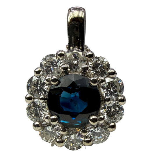 14kt White Gold Sapphire and Diamond Halo Pendant 