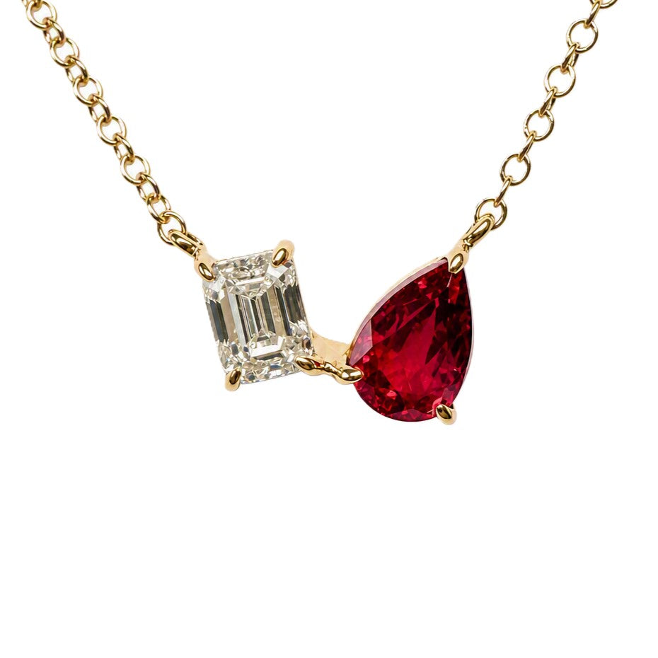 Yellow Gold Two Stone Ruby and Diamond Pendant