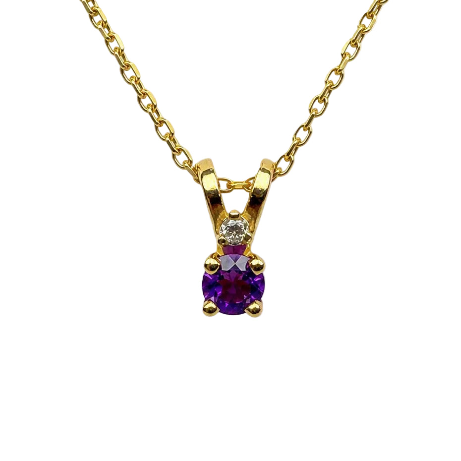 14K Yellow Gold Amethyst and Diamond Necklace