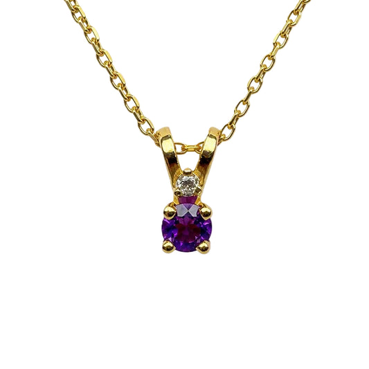 14K Yellow Gold Amethyst and Diamond Necklace