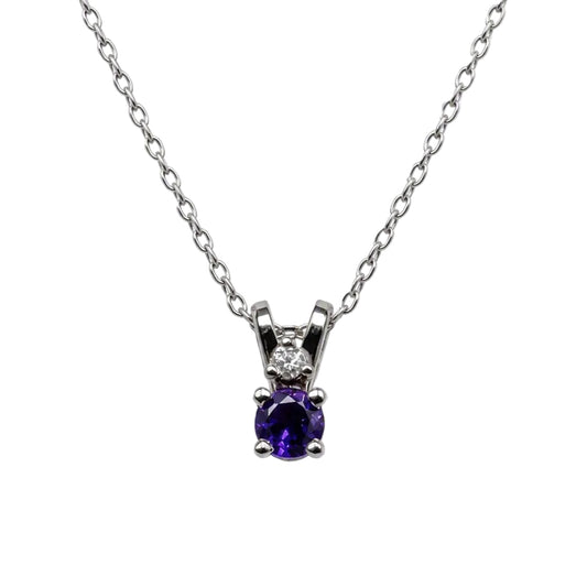 White Gold Amethyst and Diamond Necklace