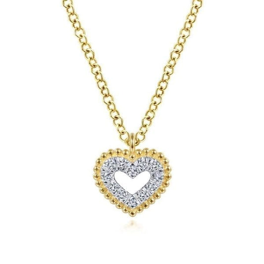 14K Yellow Gold Bujukan Diamond Pave Heart Pendant Necklace