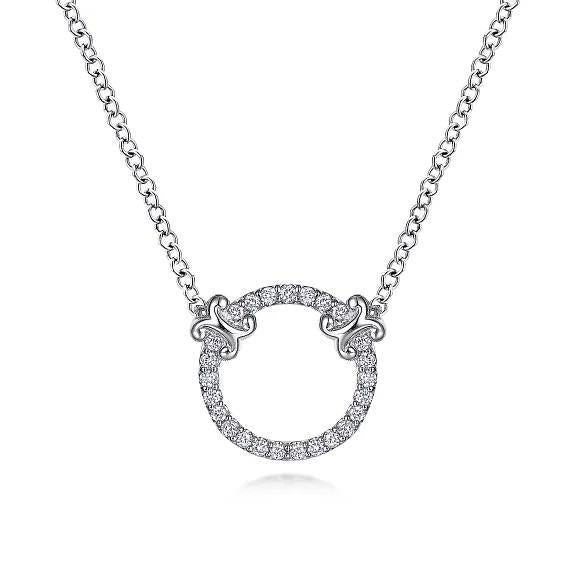 14K White Gold Open Diamond Circle Pendant Necklace