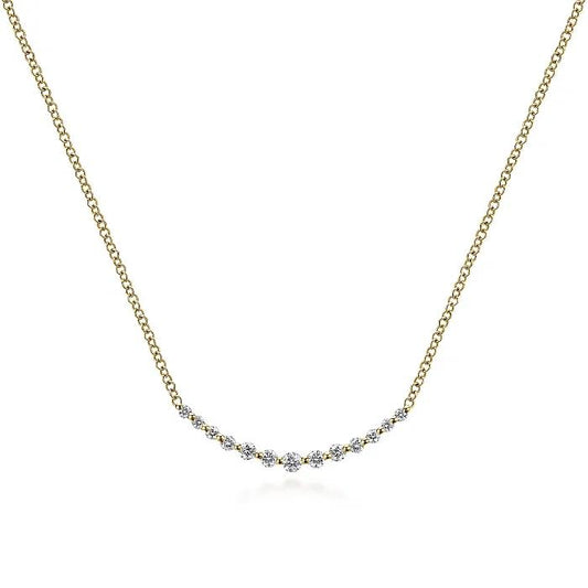  Gold Diamond Curved Bar Necklace