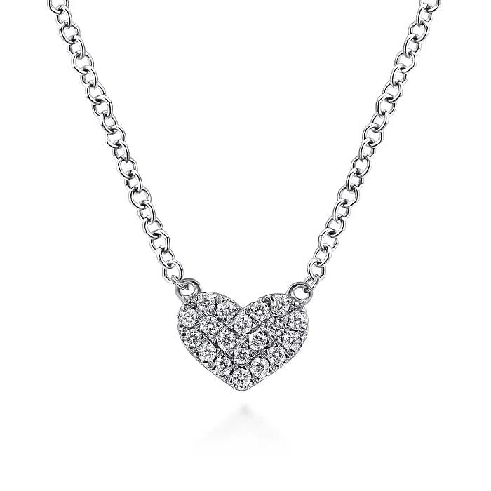 14K White Gold Pave Diamond Pendant Heart Necklace