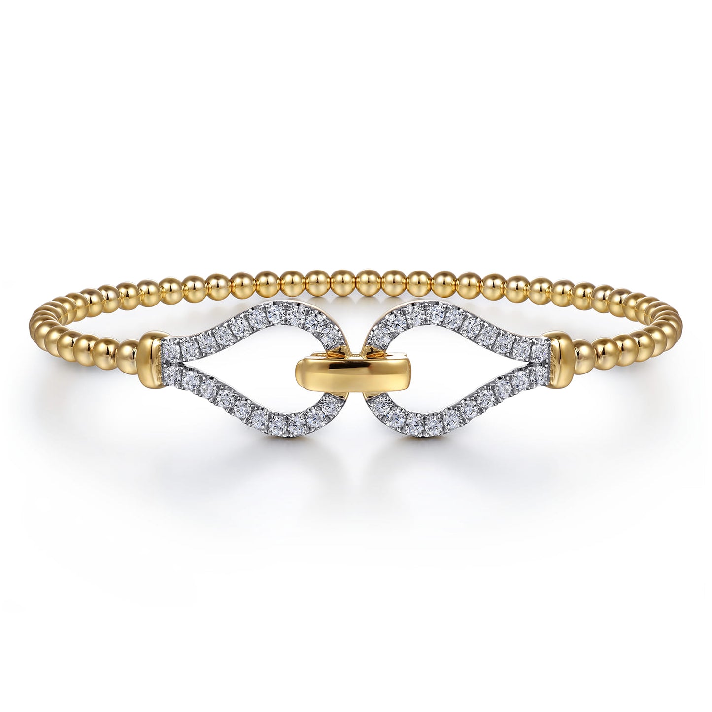 Yellow Gold Bujukan Beaded Diamond Closed Stirrup Bangle Bracelet