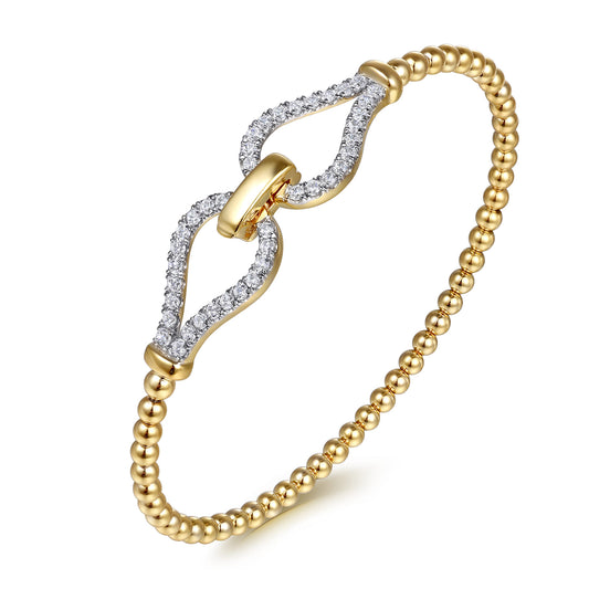 Yellow Gold Bujukan Beaded Diamond Closed Stirrup Bangle Bracelet
