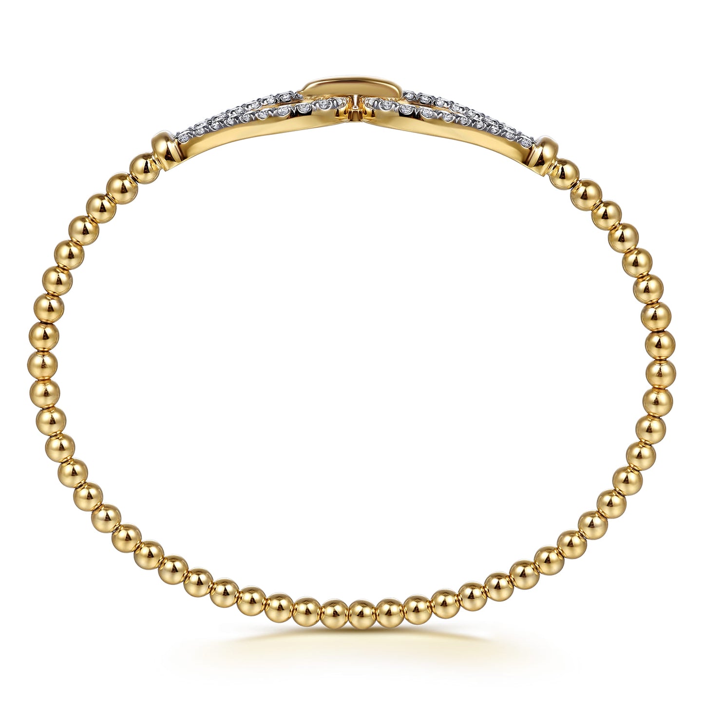 Yellow Gold Bujukan Beaded Diamond Closed Stirrup Bangle Bracelet