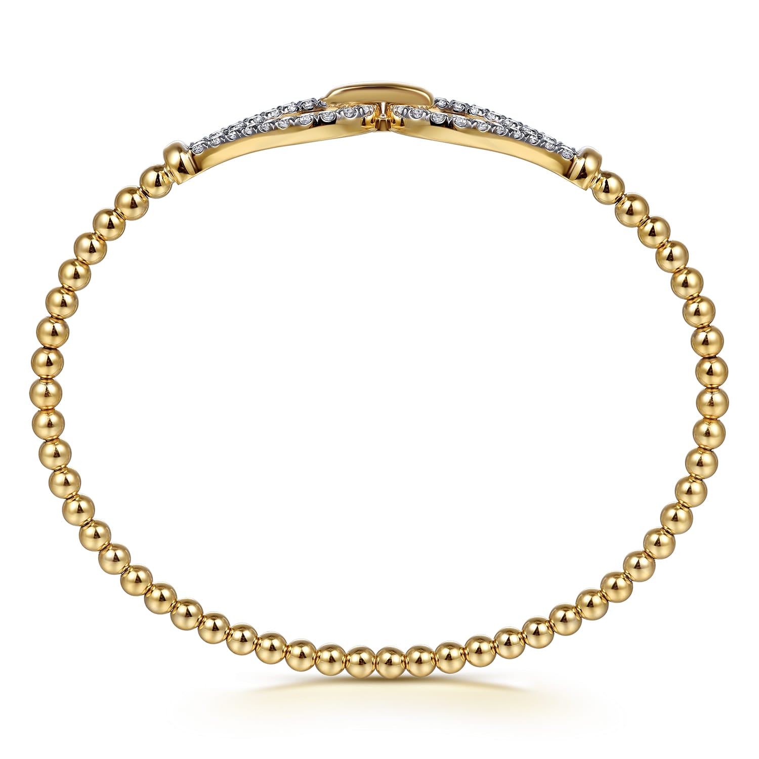 Yellow Gold Bujukan Beaded Diamond Closed Stirrup Bangle Bracelet