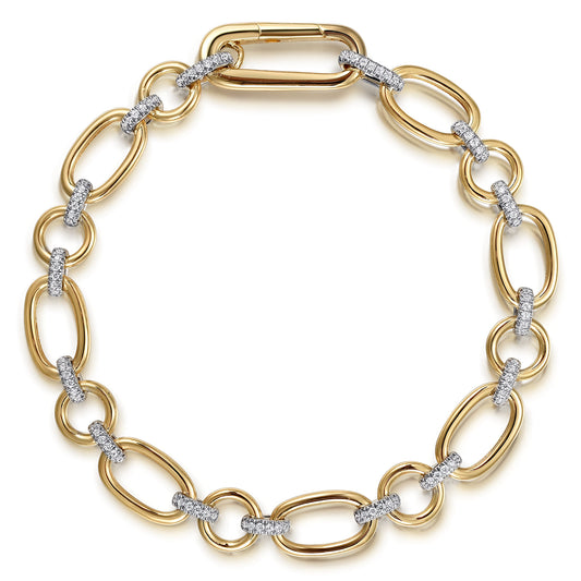 Link Chain Bracelet 14K White and Yellow Gold Diamond