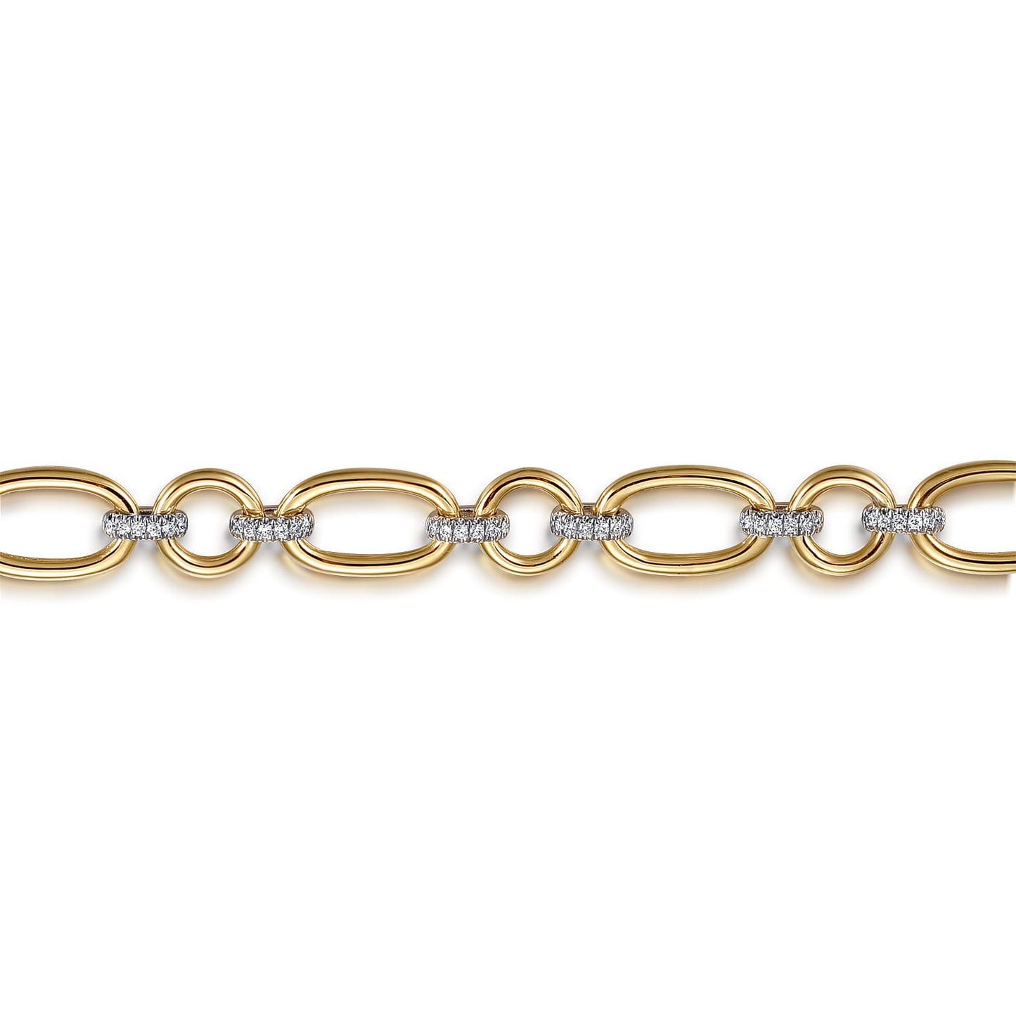 Link Chain Bracelet 14K White and Yellow Gold Diamond