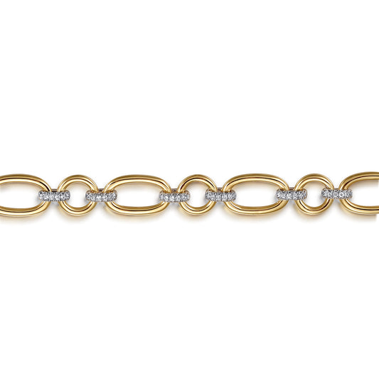 Link Chain Bracelet 14K White and Yellow Gold Diamond