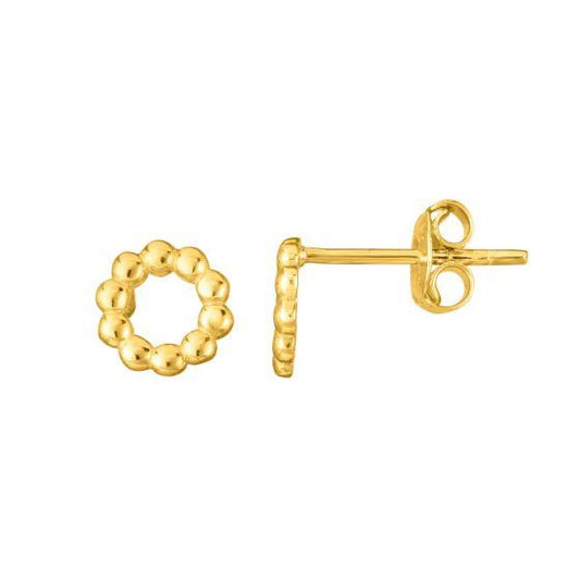 14K Gold Open Circle Bead Stud Earring