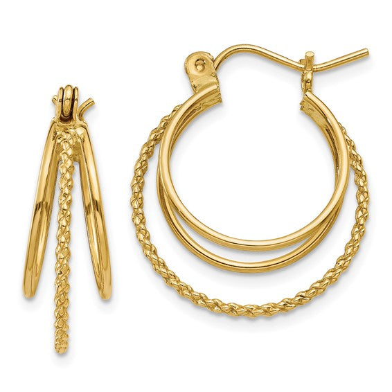 Yellow Gold Polished and Textured Circle Hoop Earrings