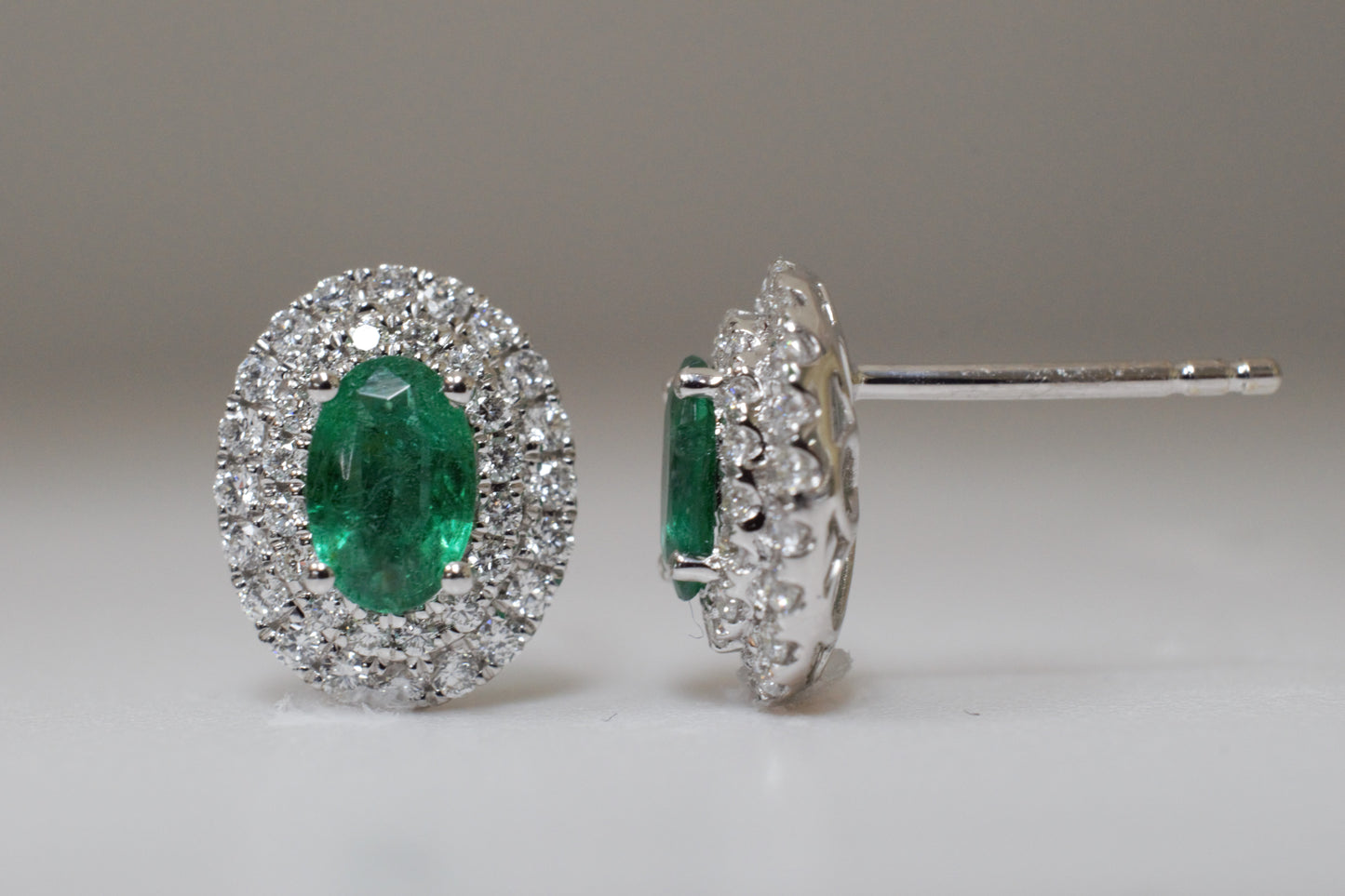 Double Halo Emerald Stud Earrings