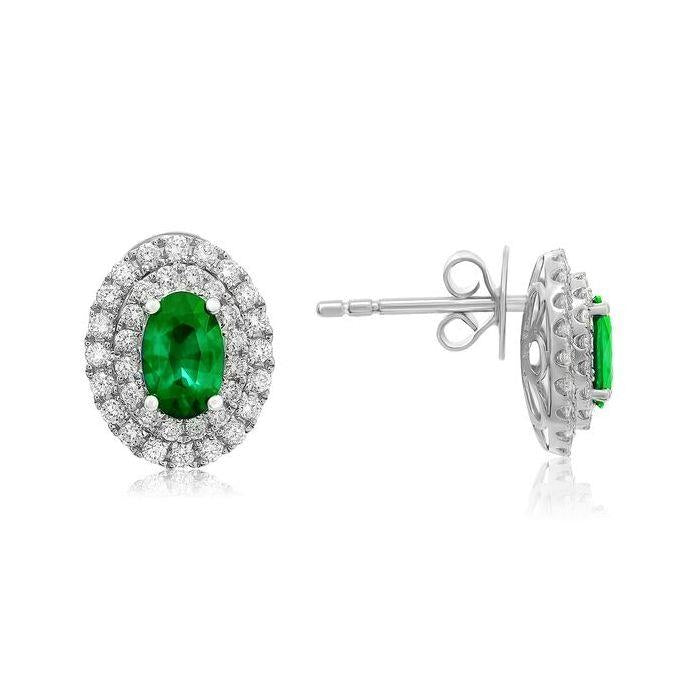 Double Halo Emerald Stud Earrings