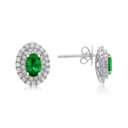 Double Halo Emerald Stud Earrings