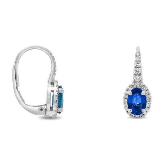 Blue Sapphire Halo Drop Earrings