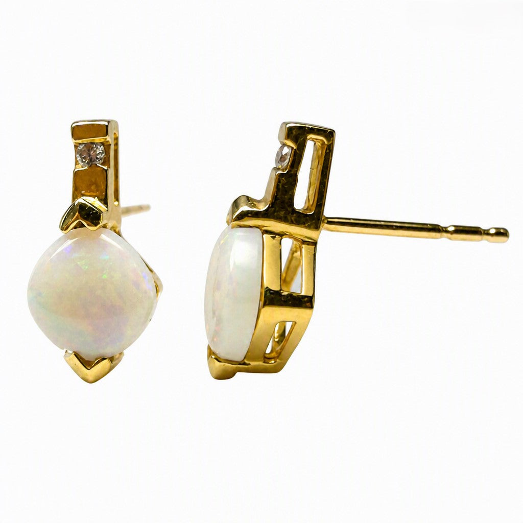 14K Yellow Gold Opal Earrings