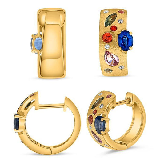 14K  Yellow Gold Multi Color Hoop Earrings