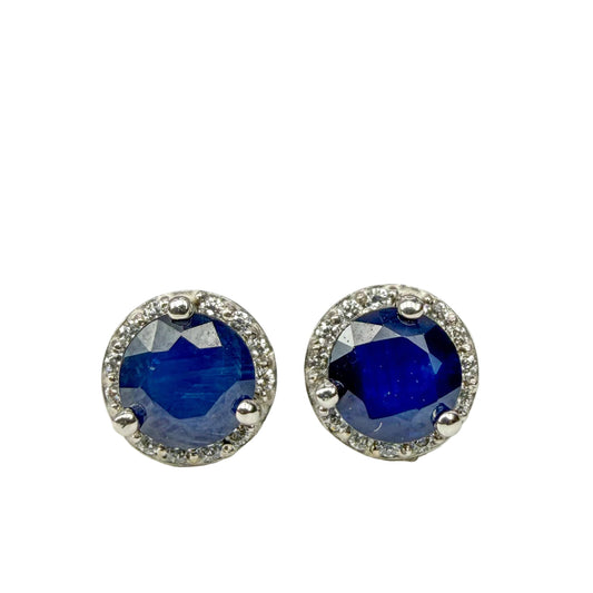 Sapphire and Diamond Halo Studs