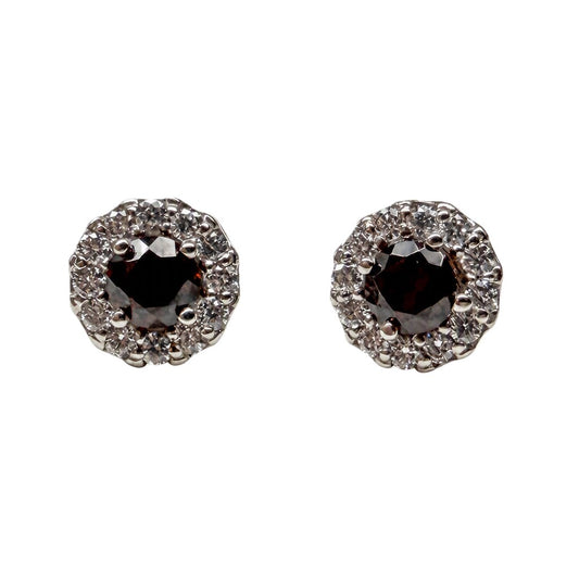 Garnet & Diamond Halo Stud Earrings in 14K White Gold