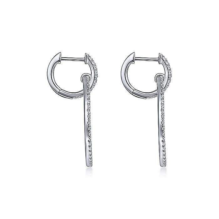 14K White Gold Round Linked Pave 30mm Diamond Huggie Drop Earrings