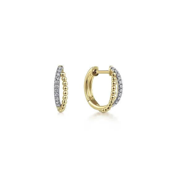 14K Yellow Gold Twisted Pave 10mm Diamond Huggie Earrings