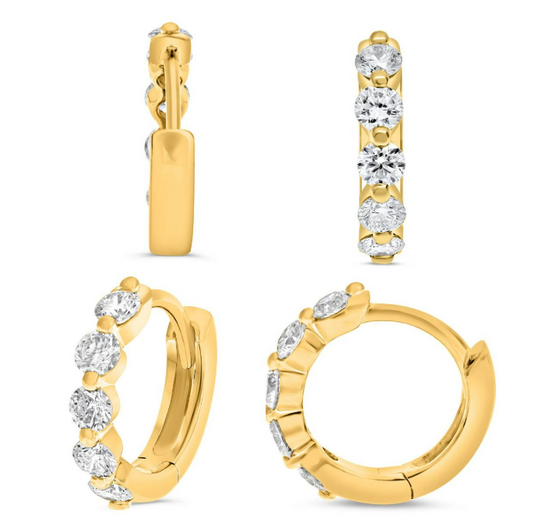 14kt Yellow GOld Diamnd Huggie Hoops