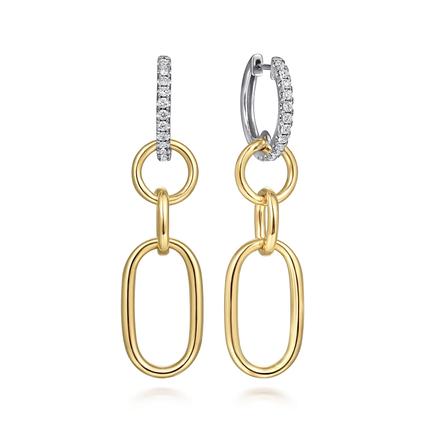 Two Toned Diamond Huggie Drops