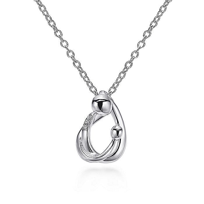 925 Sterling Silver Mother and Child Pendant Necklace with Diamonds