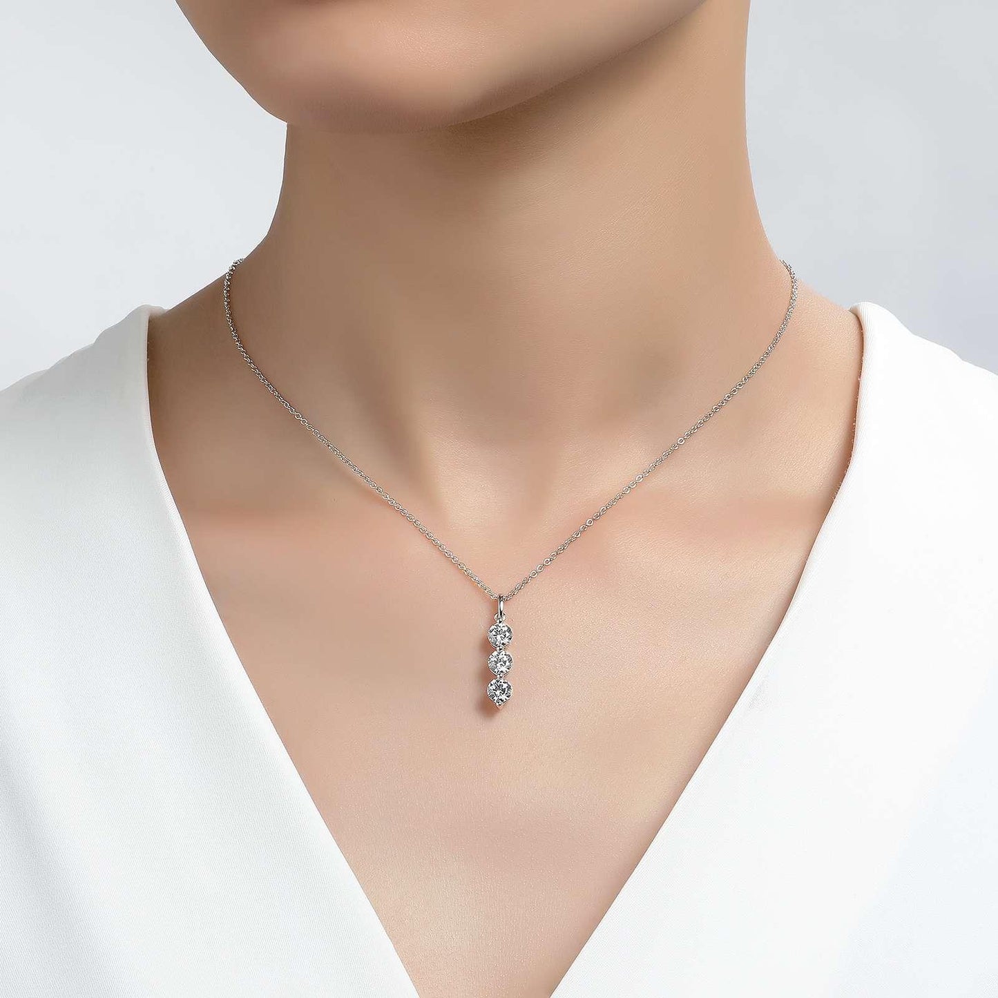 Sterling Silver Three-Stone Pendant Necklace