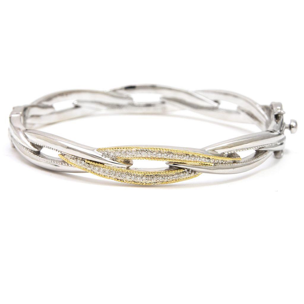 Sterling Silver and 18k Yellow Gold Conexion 2 Round Pave Diamond Bangle