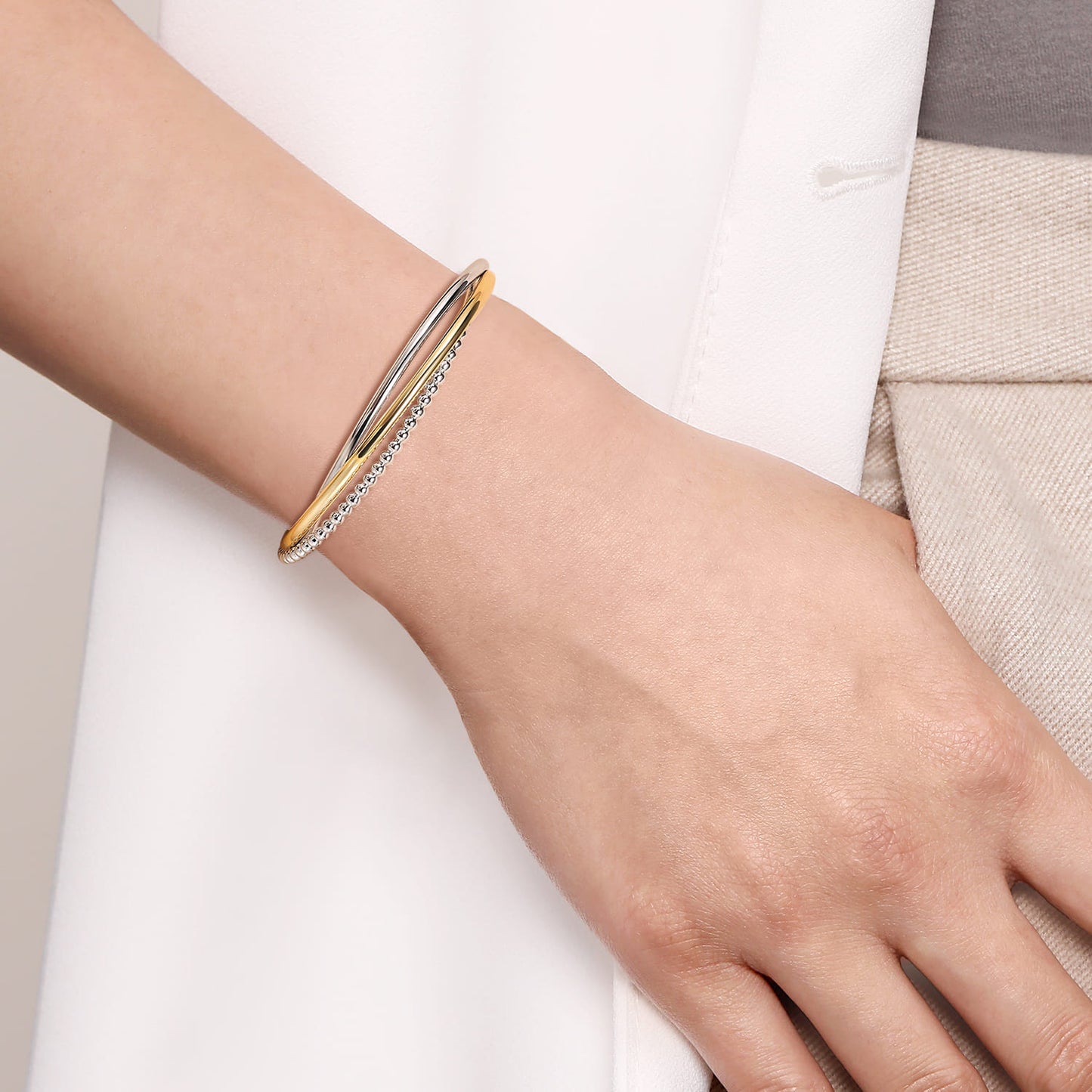Sterling Silver and 14K Yellow Gold Bujukan Twisted Bangle Bracelet