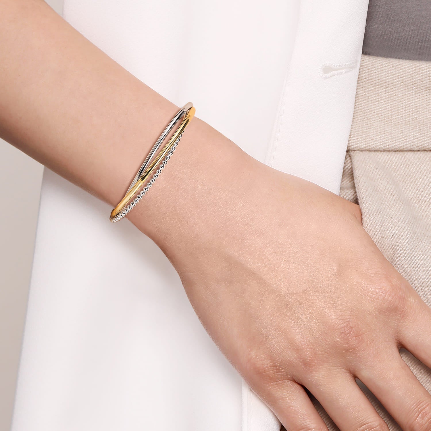 Sterling Silver and 14K Yellow Gold Bujukan Twisted Bangle Bracelet