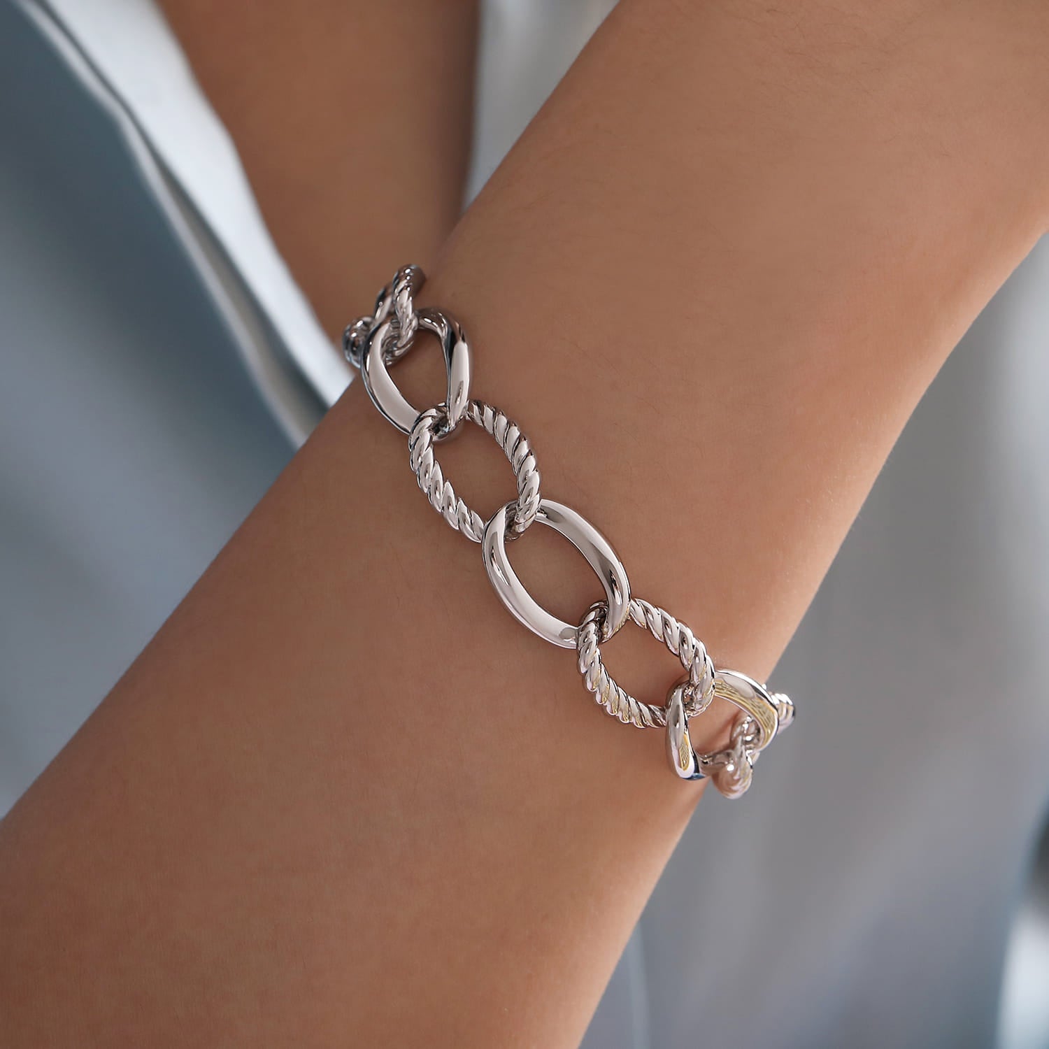 Sterling Silver Rope Link Chain Bracelet