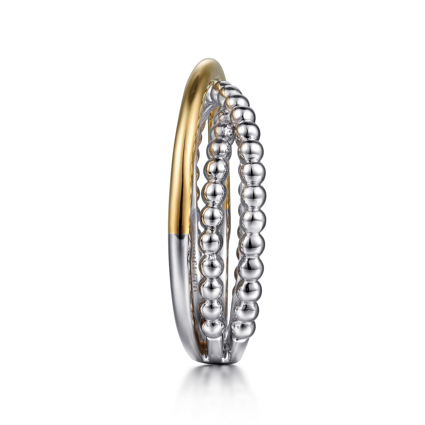 Wide Band Criss Cross Ring 14K Yellow Gold and 925 Sterling Silver