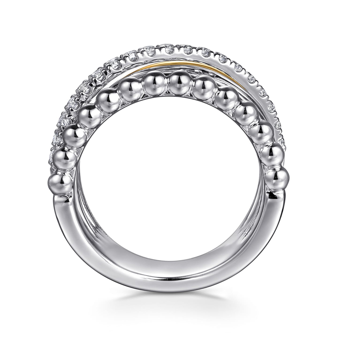 Sterling Silver and 14K Yellow Gold White Sapphire Wide Band Ring-Bujukan