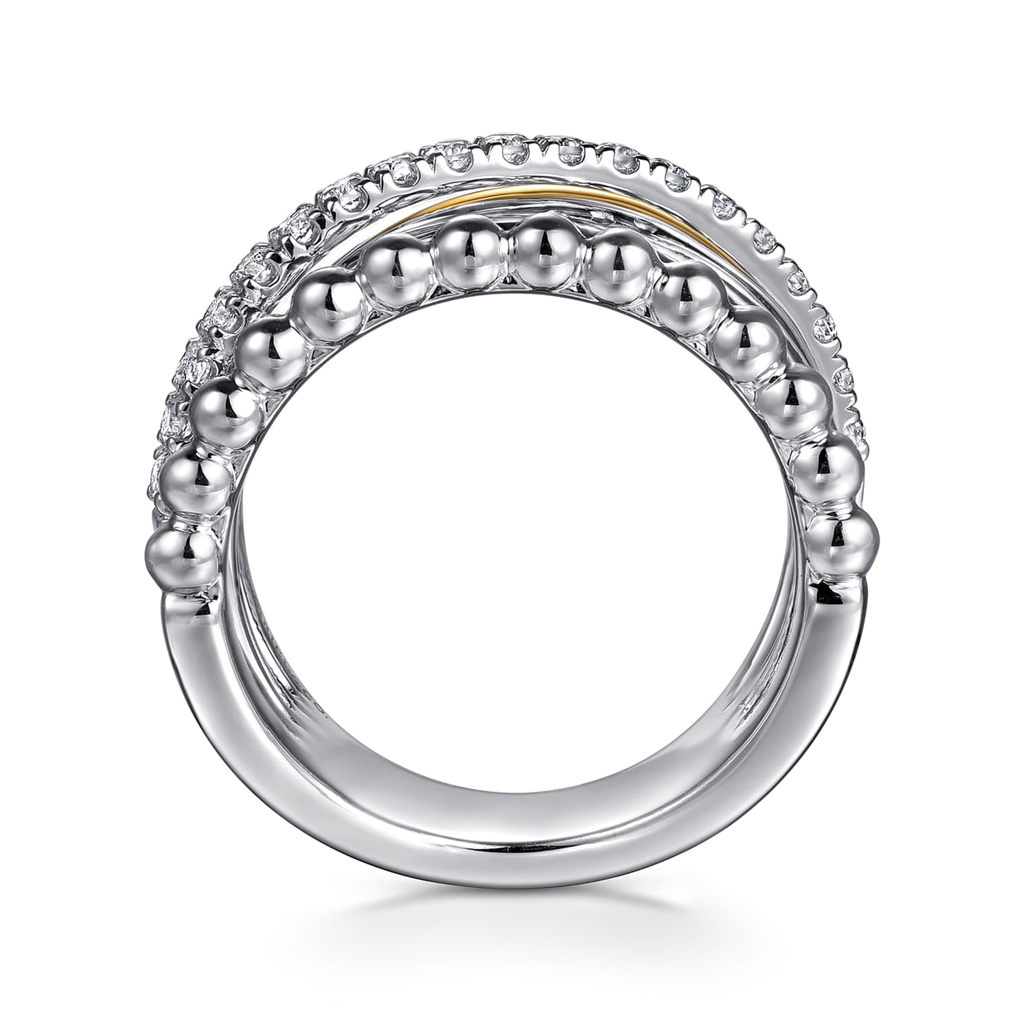 Sterling Silver and 14K Yellow Gold White Sapphire Wide Band Ring-Bujukan