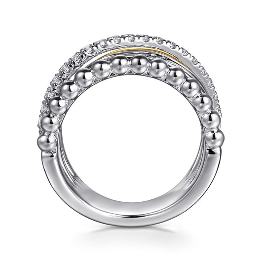 Sterling Silver and 14K Yellow Gold White Sapphire Wide Band Ring-Bujukan