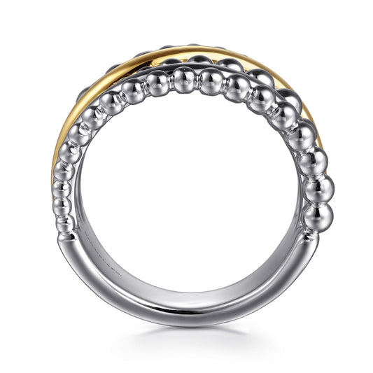 Sterling Silver and 14K Yellow Gold Bujukan Multiple Row Wide Band Ring