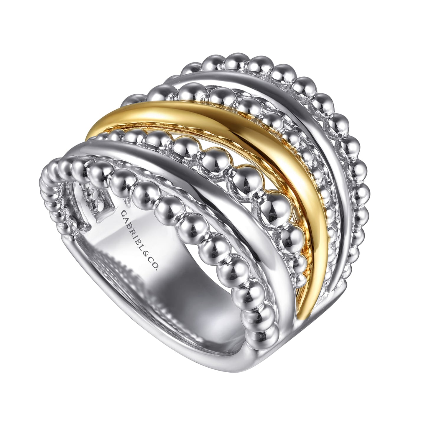 Sterling Silver and 14K Yellow Gold Bujukan Multiple Row Wide Band Ring