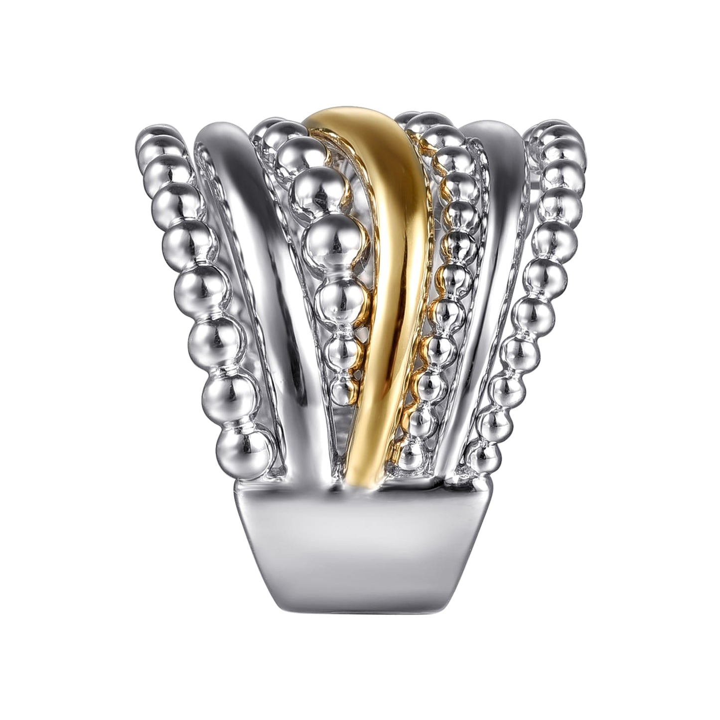 Sterling Silver and 14K Yellow Gold Bujukan Multiple Row Wide Band Ring