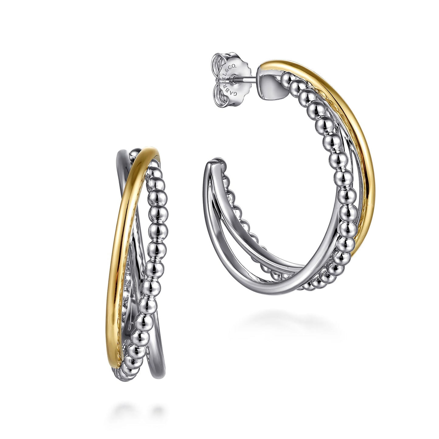 Sterling Silver and 14K Yellow Gold J Hoop Earrings-Bujukan