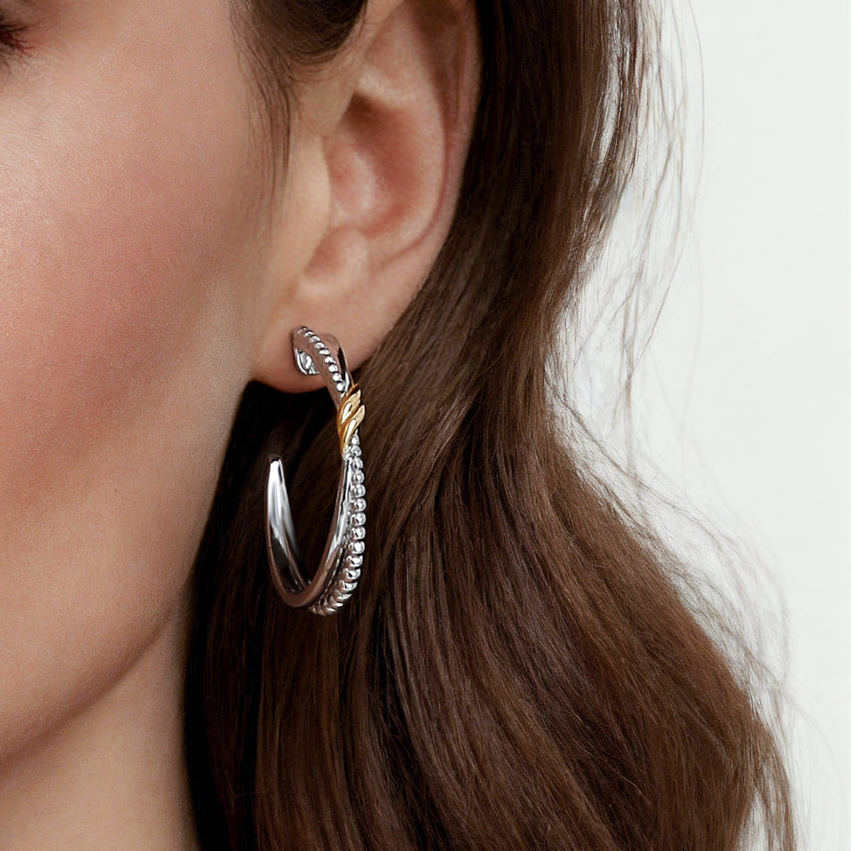 Hoop Earrings 14K Yellow Gold and 925 Sterling Silver Bujukan