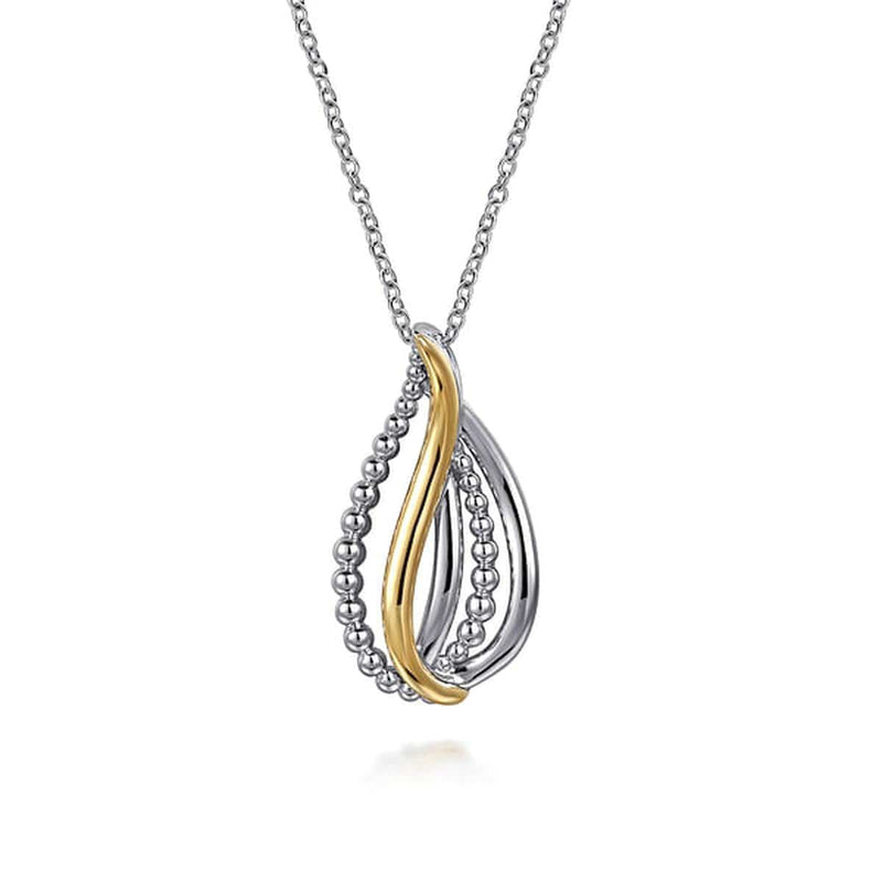 Sterling Silver and 14K Yellow Gold Teardrop Pendant Necklace