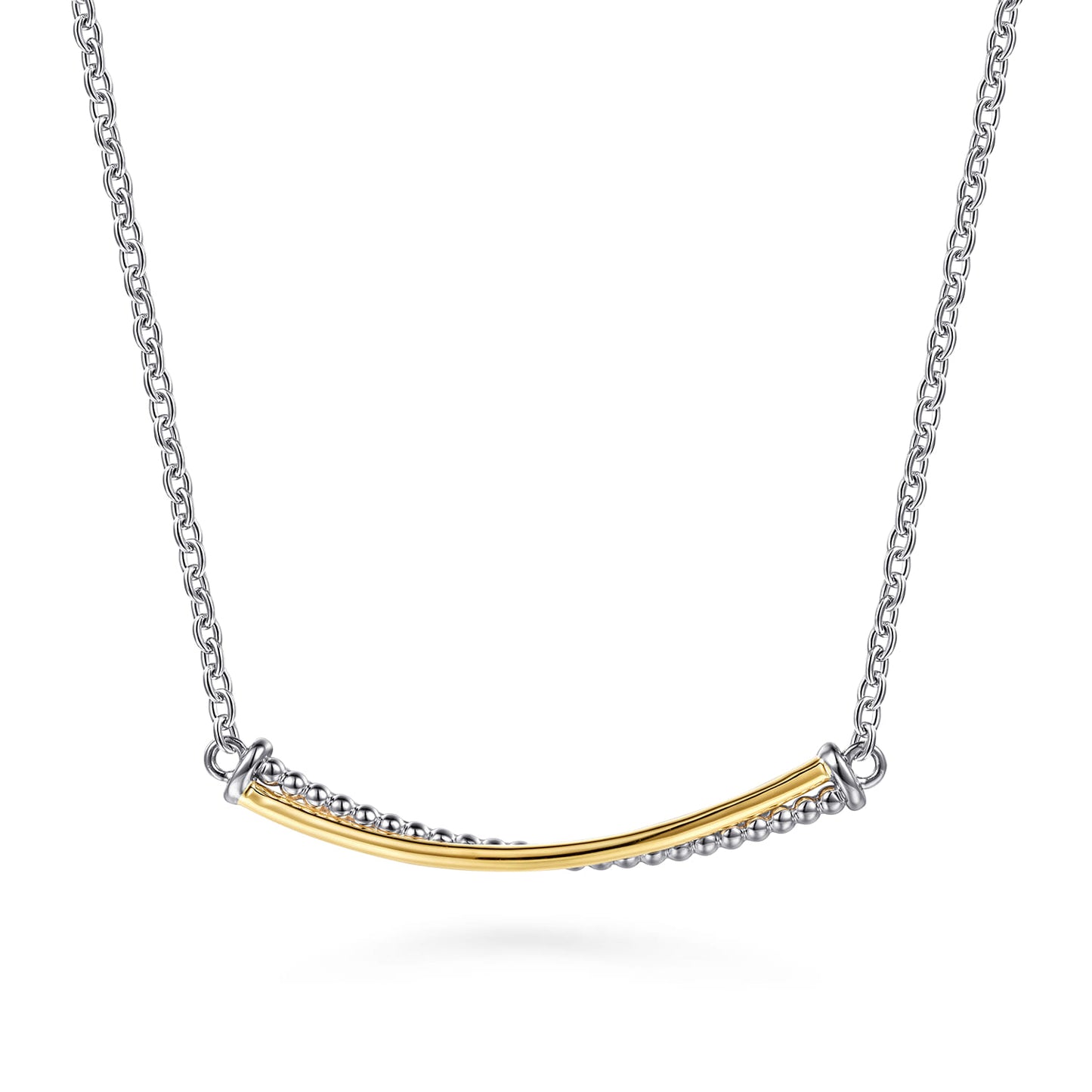 Yellow Gold and 925 Sterling Silver Bujukan Criss Cross Bar Necklace