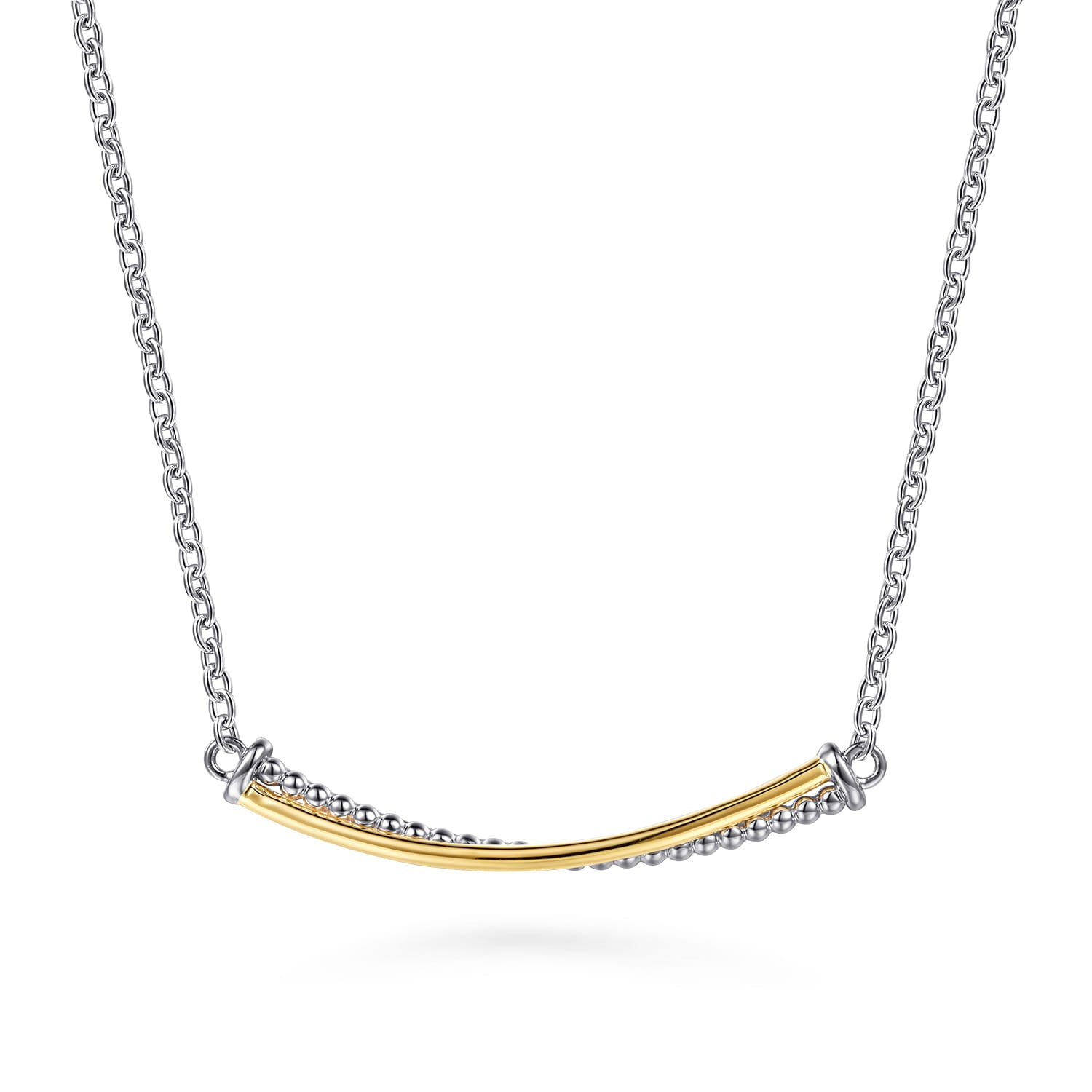 Yellow Gold and 925 Sterling Silver Bujukan Criss Cross Bar Necklace
