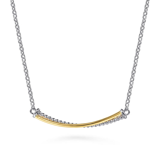 Yellow Gold and 925 Sterling Silver Bujukan Criss Cross Bar Necklace