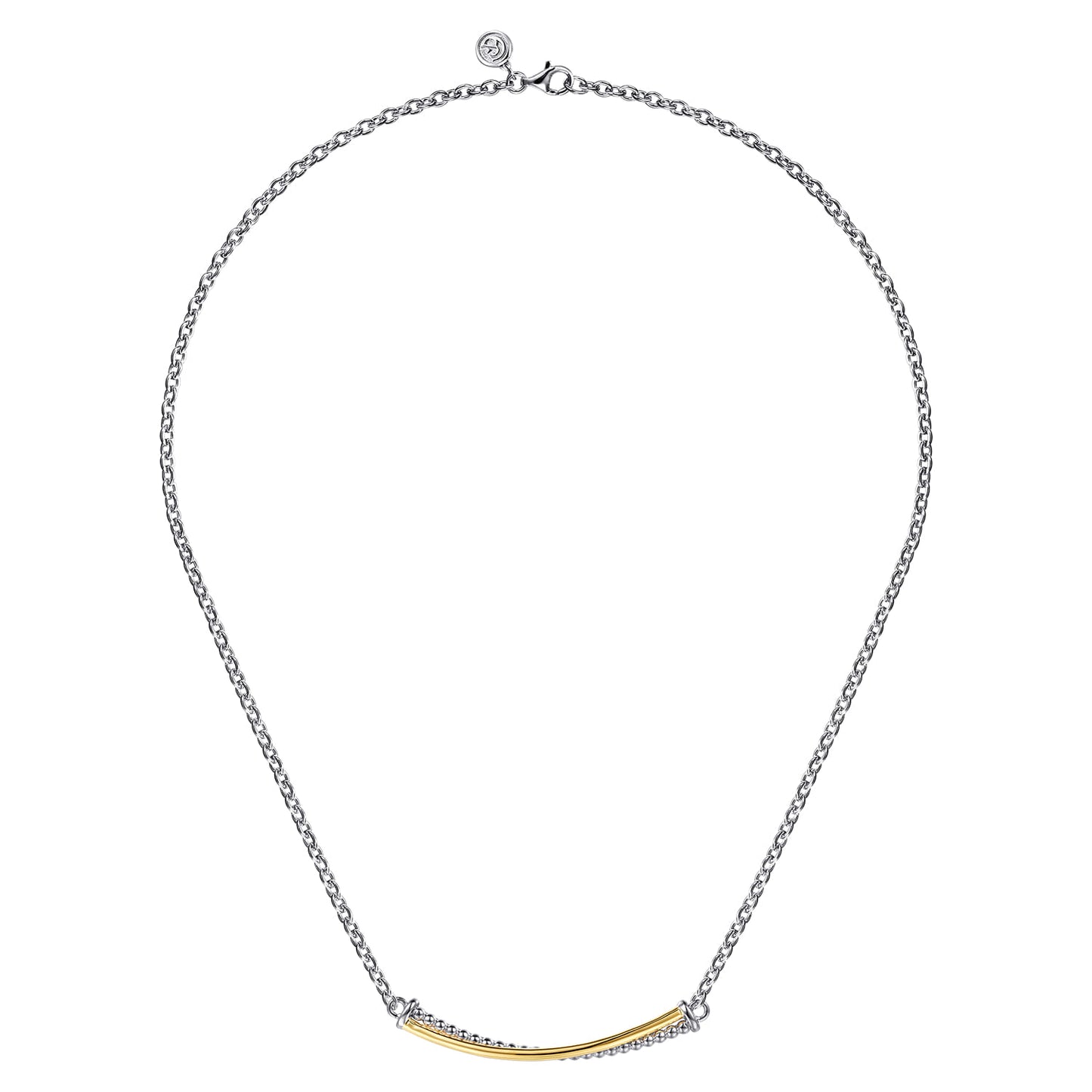 Yellow Gold and 925 Sterling Silver Bujukan Criss Cross Bar Necklace